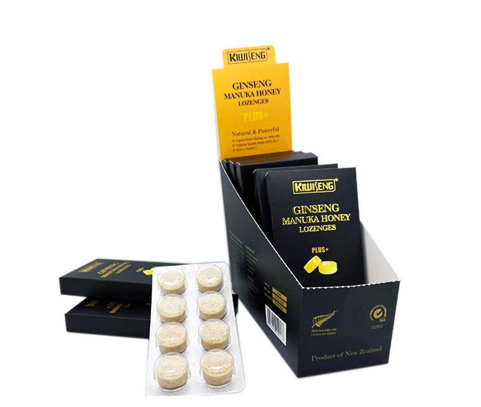KiwiSeng Ginseng Manuka Honey Lozenges PLUS+ | Organic New Zealand Panax Ginseng & Premium MGO83+ Manuka Honey | Natural Soothing Lozenges - KiwiSeng