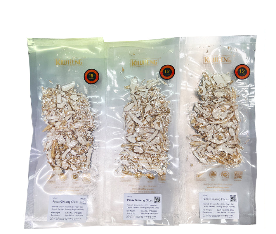 KiwiSeng Panax Ginseng Slices Value Pack | Wild-Grown 15+ Year New Zealand Ginseng | Natural Organic Tonic Rich in Ginsenosides - KiwiSeng