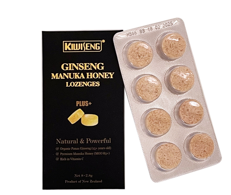 KiwiSeng Ginseng Manuka Honey Lozenges PLUS+ | Organic New Zealand Panax Ginseng & Premium MGO83+ Manuka Honey | Natural Soothing Lozenges - KiwiSeng